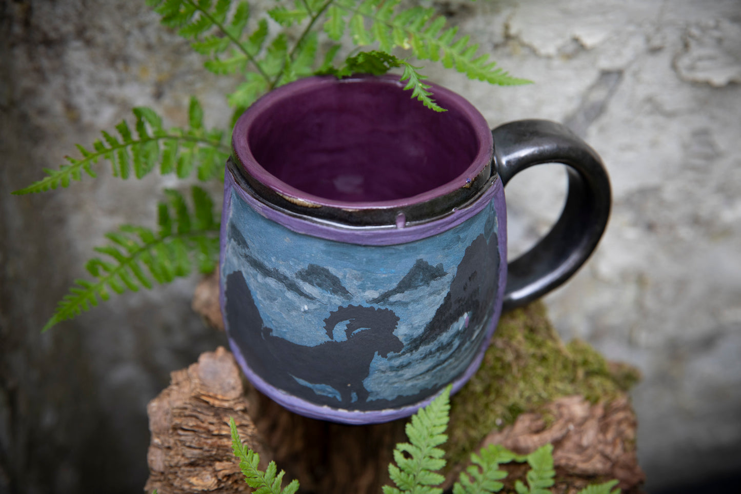 Ibex in mountains ceramic mug. Pottery, one of a kind