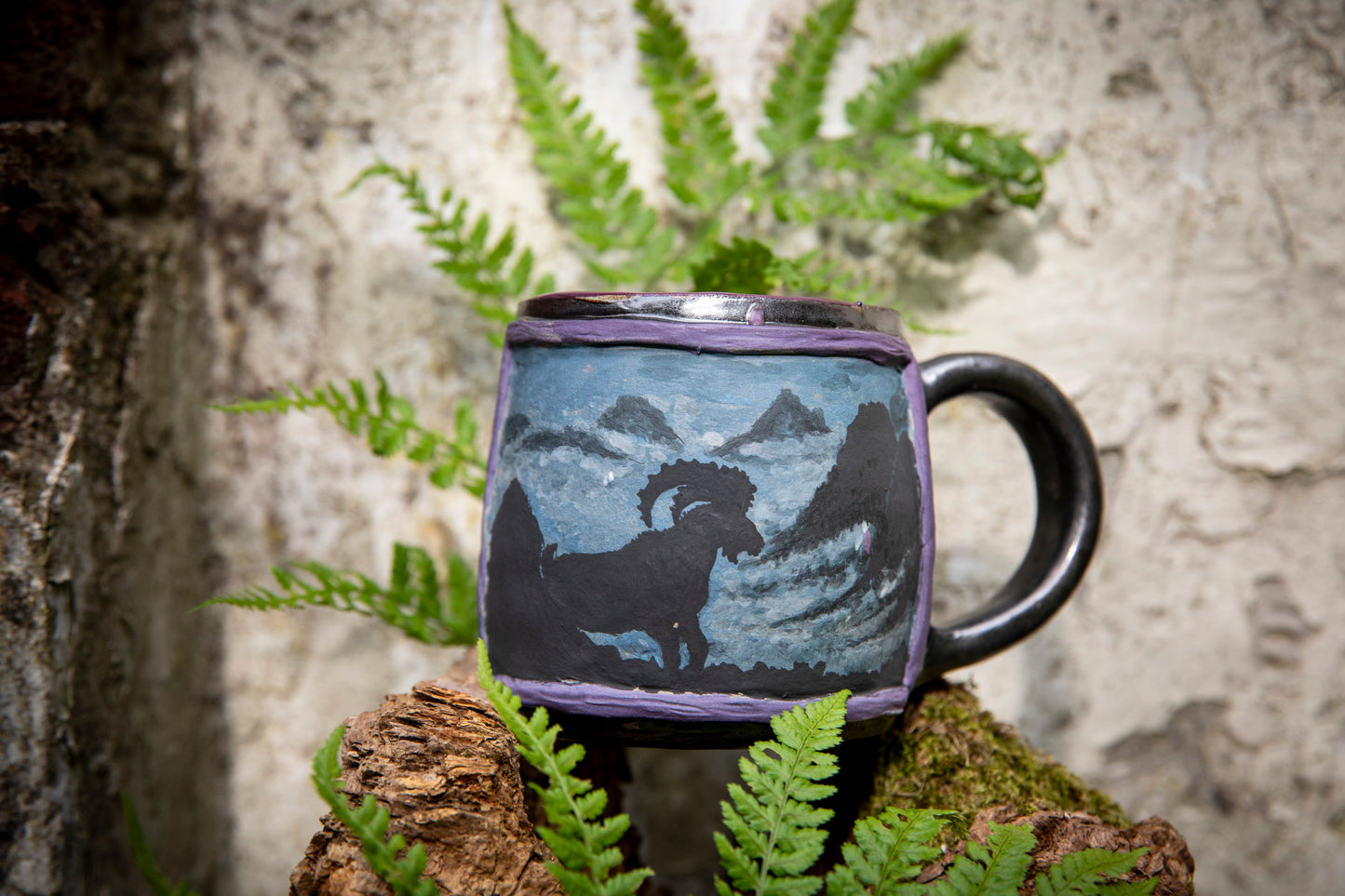 Ibex in mountains ceramic mug. Pottery, one of a kind