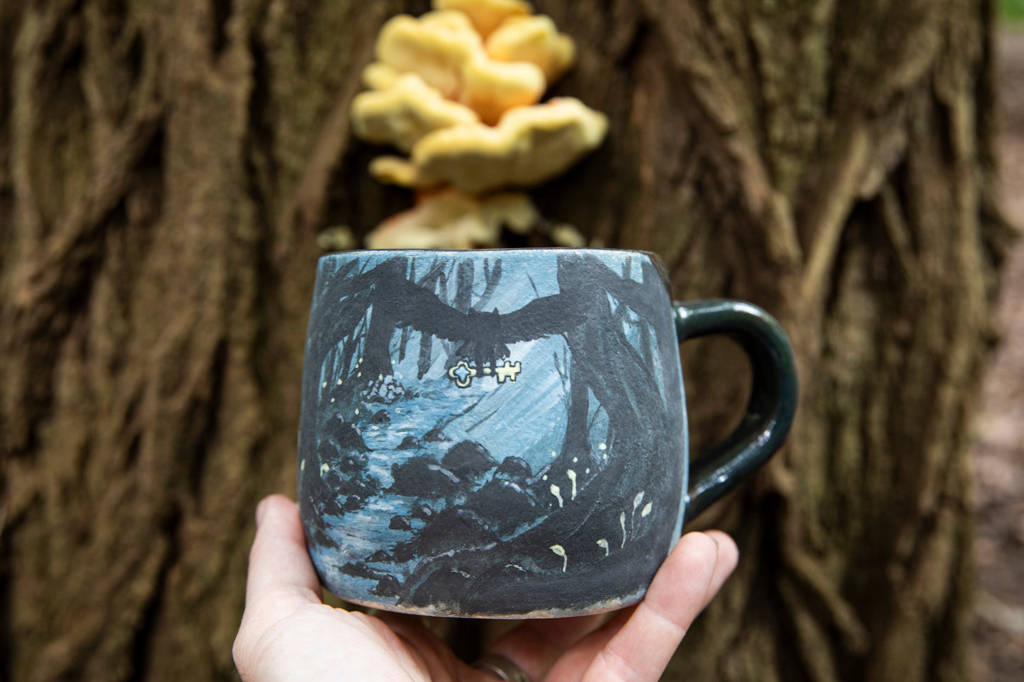 Ceramic mug with Owl carrying a Magic Key. Pottery. One of a kind
