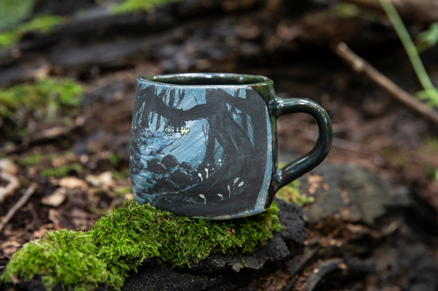 Ceramic mug with Owl carrying a Magic Key. Pottery. One of a kind