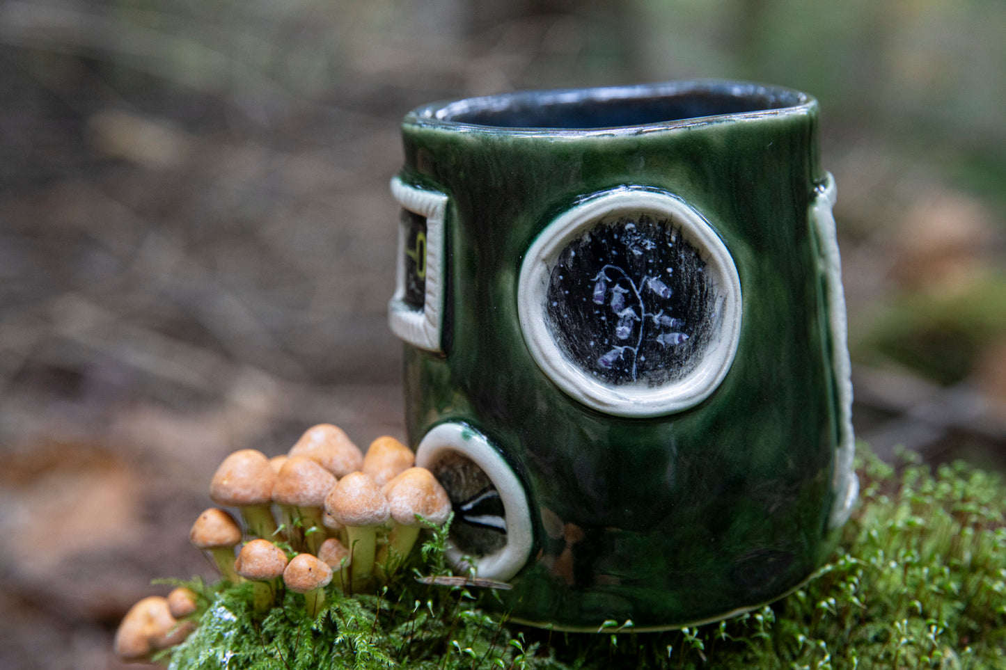 Badgers, owl, runes magic mug. Pottery, ceramic, witchy, forest, unicorn, fairy