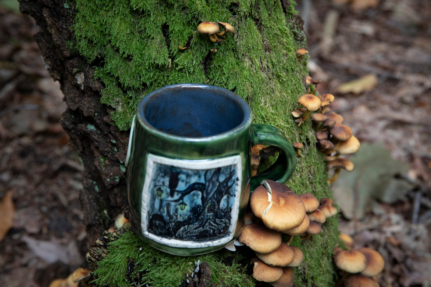 Badgers, owl, runes magic mug. Pottery, ceramic, witchy, forest, unicorn, fairy