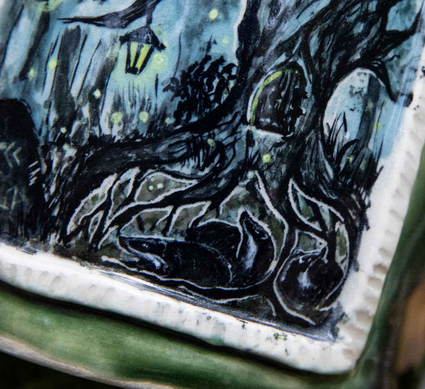 Badgers, owl, runes magic mug. Pottery, ceramic, witchy, forest, unicorn, fairy
