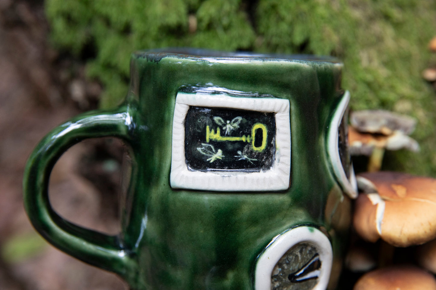 Badgers, owl, runes magic mug. Pottery, ceramic, witchy, forest, unicorn, fairy