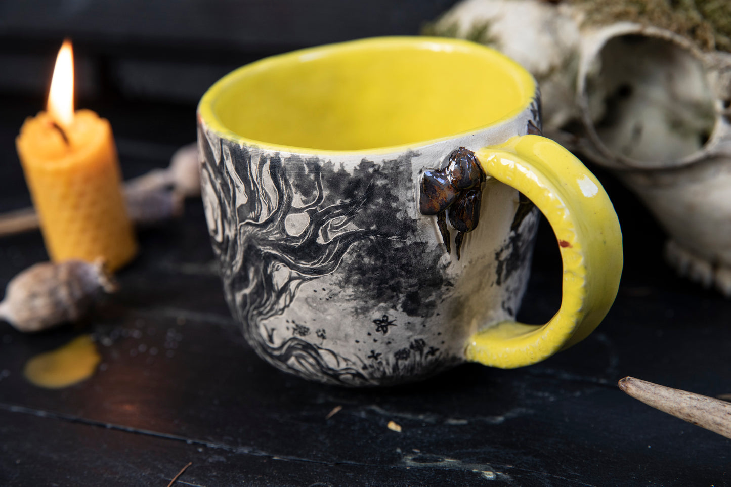 Fox and butterfly ceramic mug. Totem pottery
