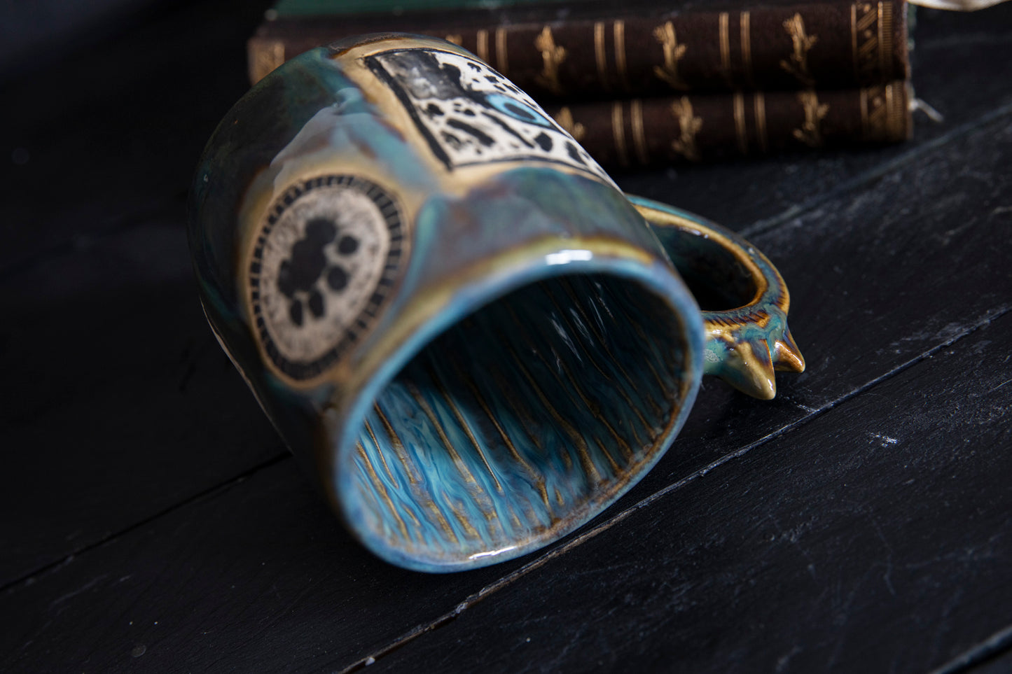 Snow leopard and mountains ceramic mug. Handmade, one of a kind. Unique pottery