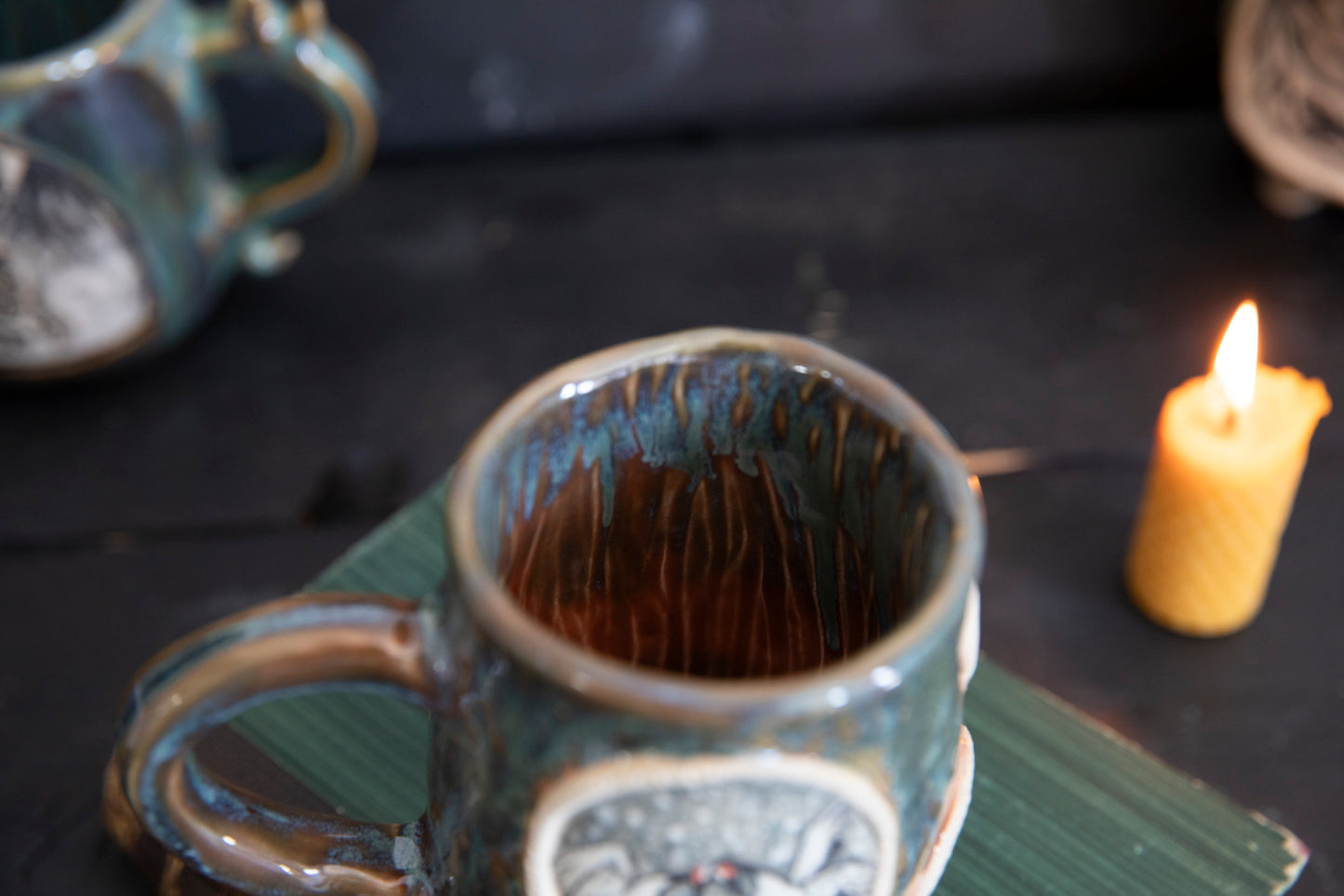 Crane ceramic mug, one of a kind. Pottery, hand built, japanese cranes.