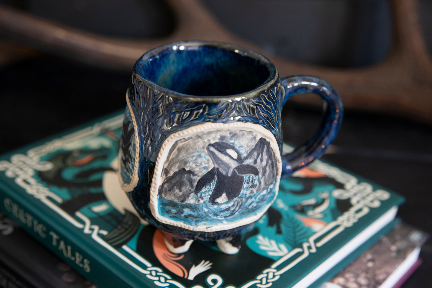 Orca whale ceramic mug, one of a kind. Pottery, lucky.