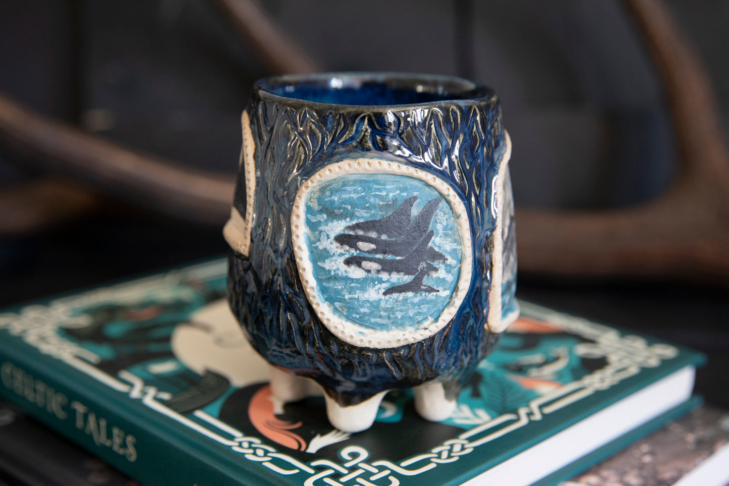 Orca whale ceramic mug, one of a kind. Pottery, lucky.