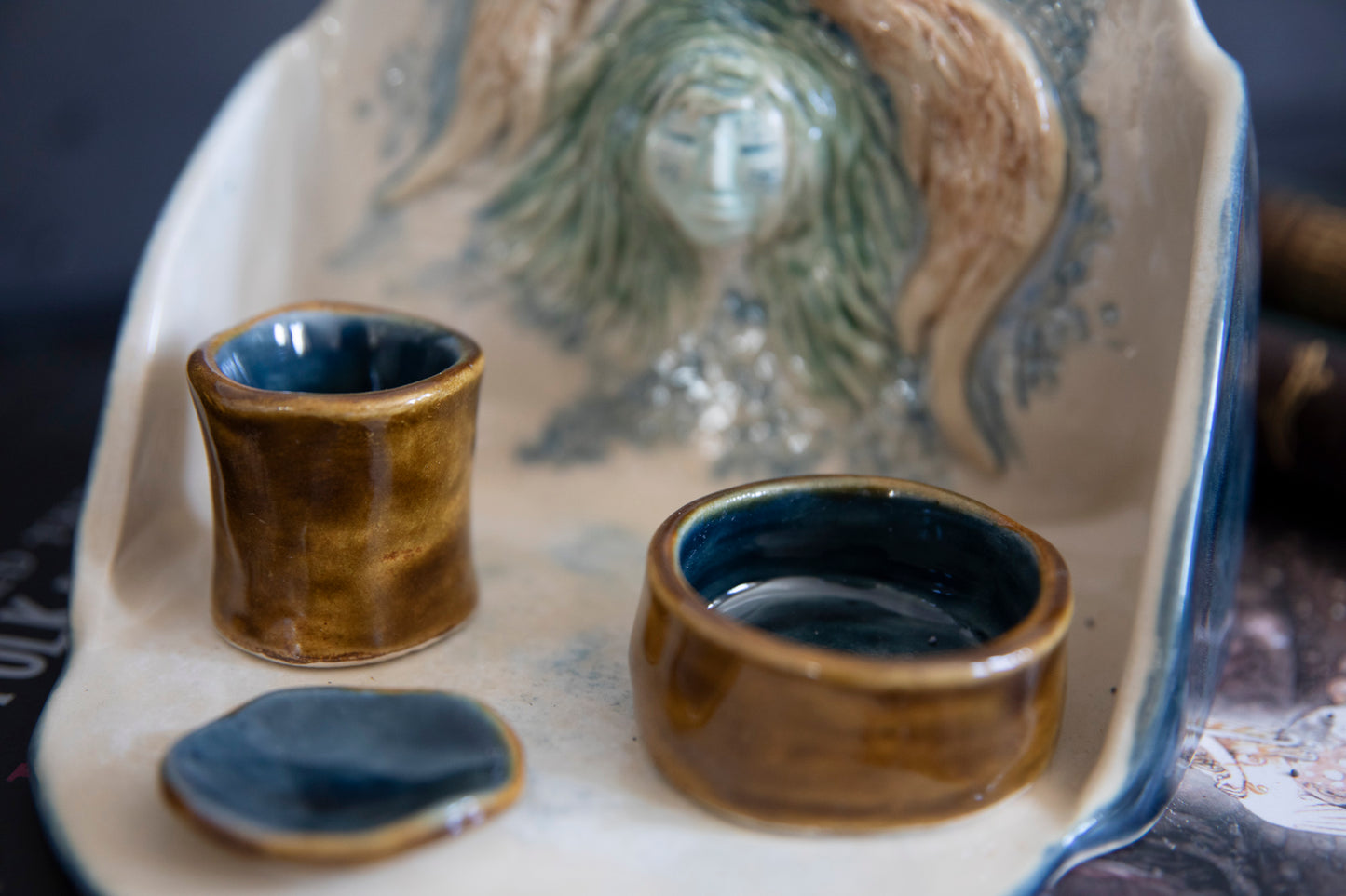 River Goddess altar, with two playful otters. Ceramic one of a kind