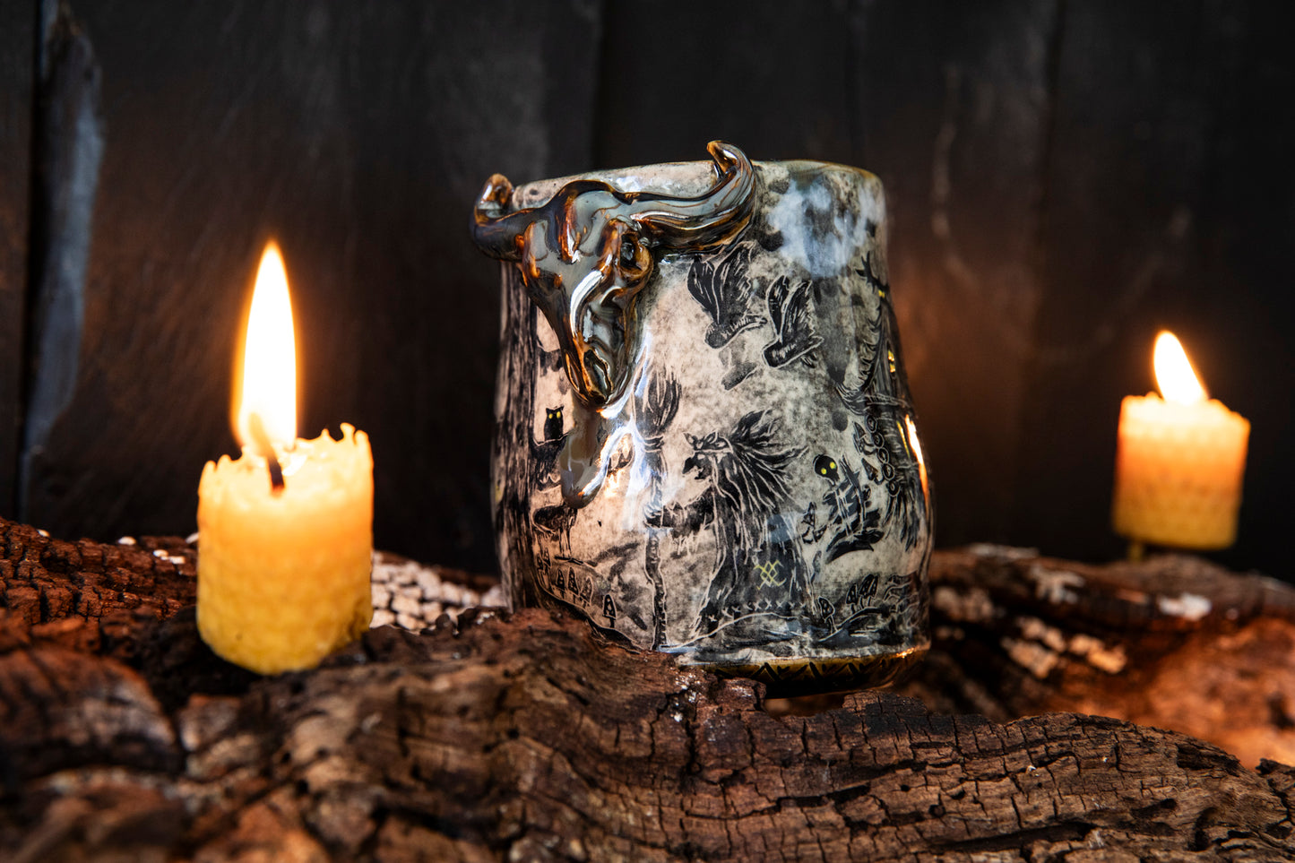Unique Magic Baba Yaga ceramic mug. Magic forest mug. Pottery. Witch, cabin, hut, pottery