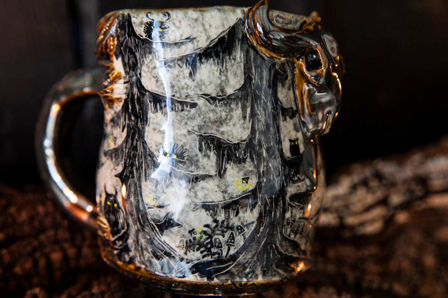 Unique Magic Baba Yaga ceramic mug. Magic forest mug. Pottery. Witch, cabin, hut, pottery