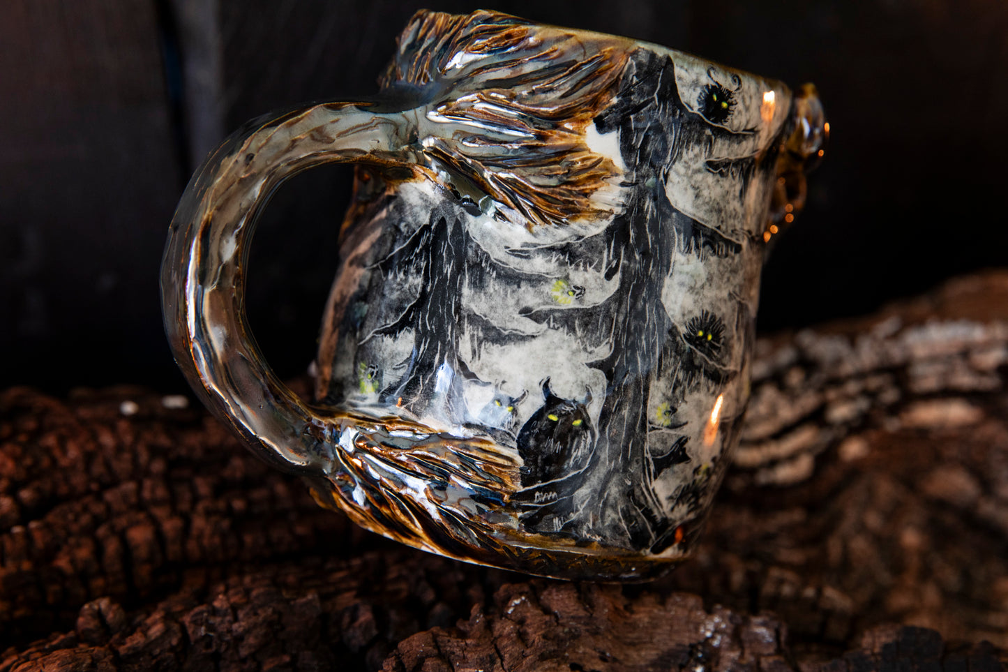 Unique Magic Baba Yaga ceramic mug. Magic forest mug. Pottery. Witch, cabin, hut, pottery