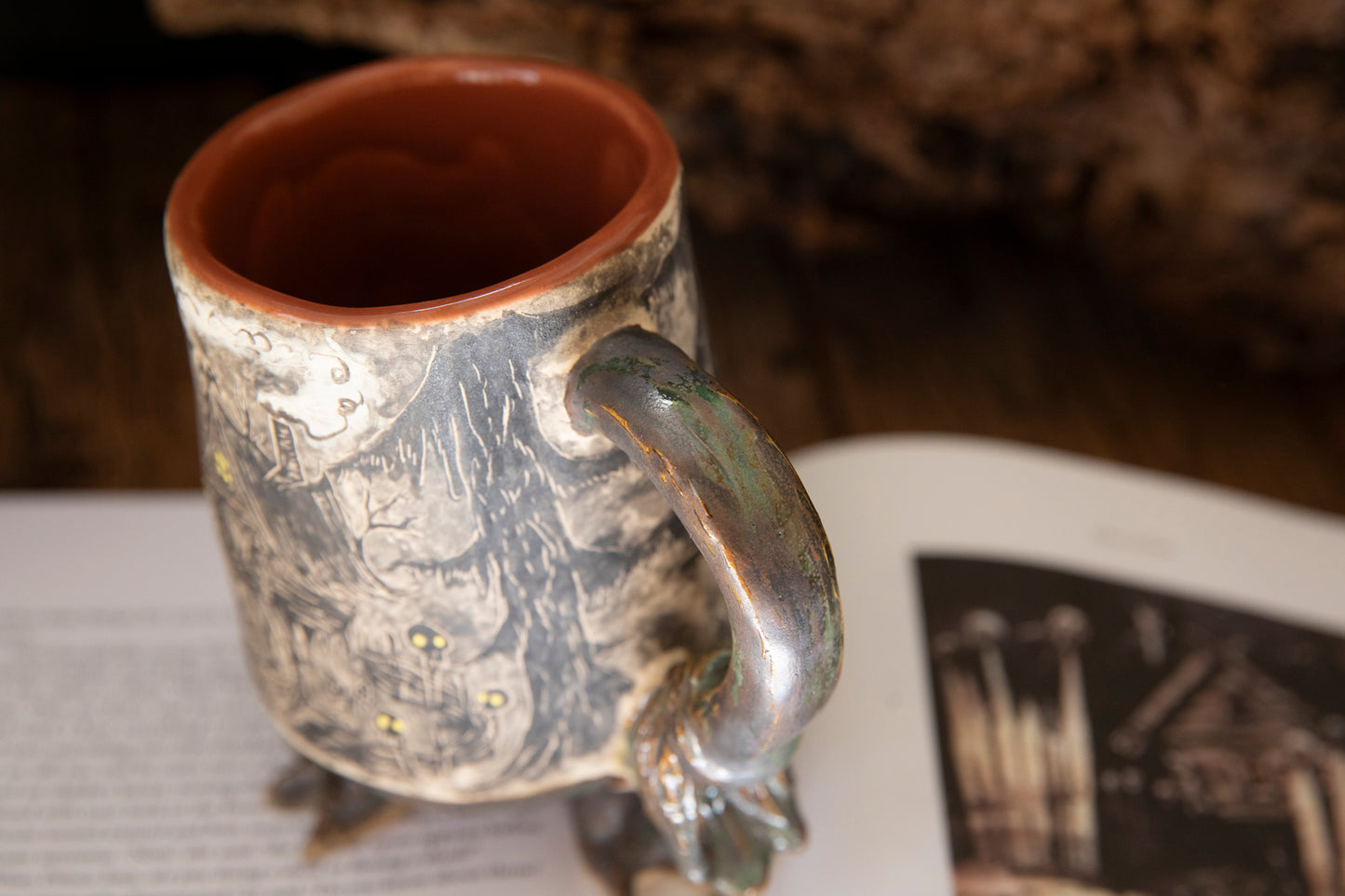 Magic Baba Yaga ceramic mug. Magic forest mug. Pottery. Witch, cabin, hut, pottery