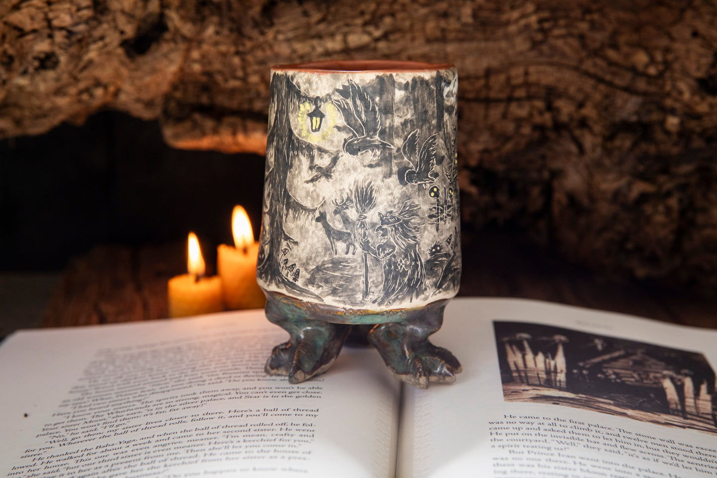 Magic Baba Yaga ceramic mug. Magic forest mug. Pottery. Witch, cabin, hut, pottery
