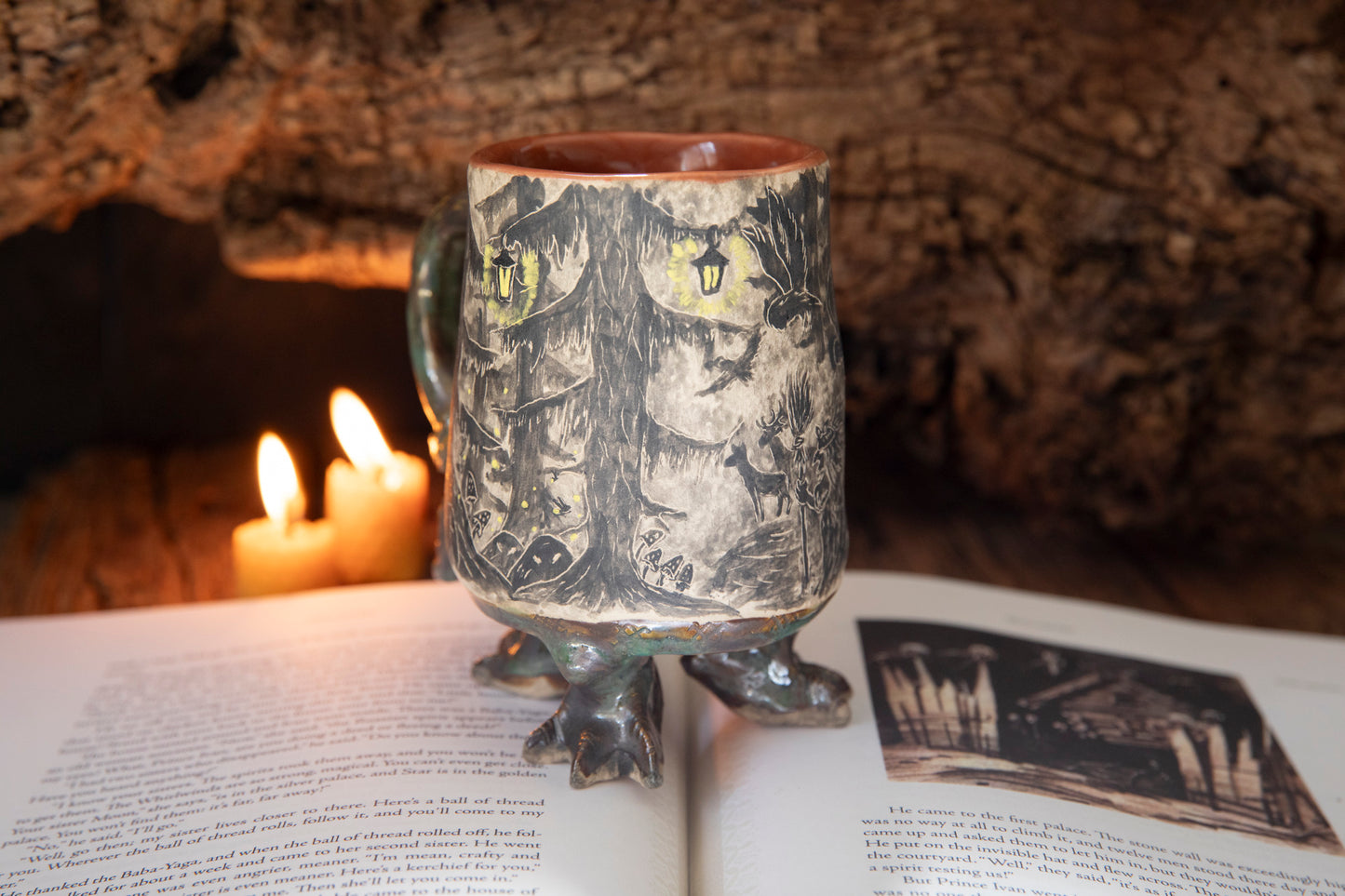 Magic Baba Yaga ceramic mug. Magic forest mug. Pottery. Witch, cabin, hut, pottery