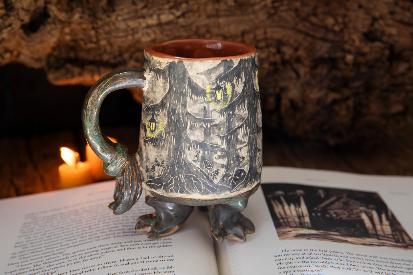 Magic Baba Yaga ceramic mug. Magic forest mug. Pottery. Witch, cabin, hut, pottery