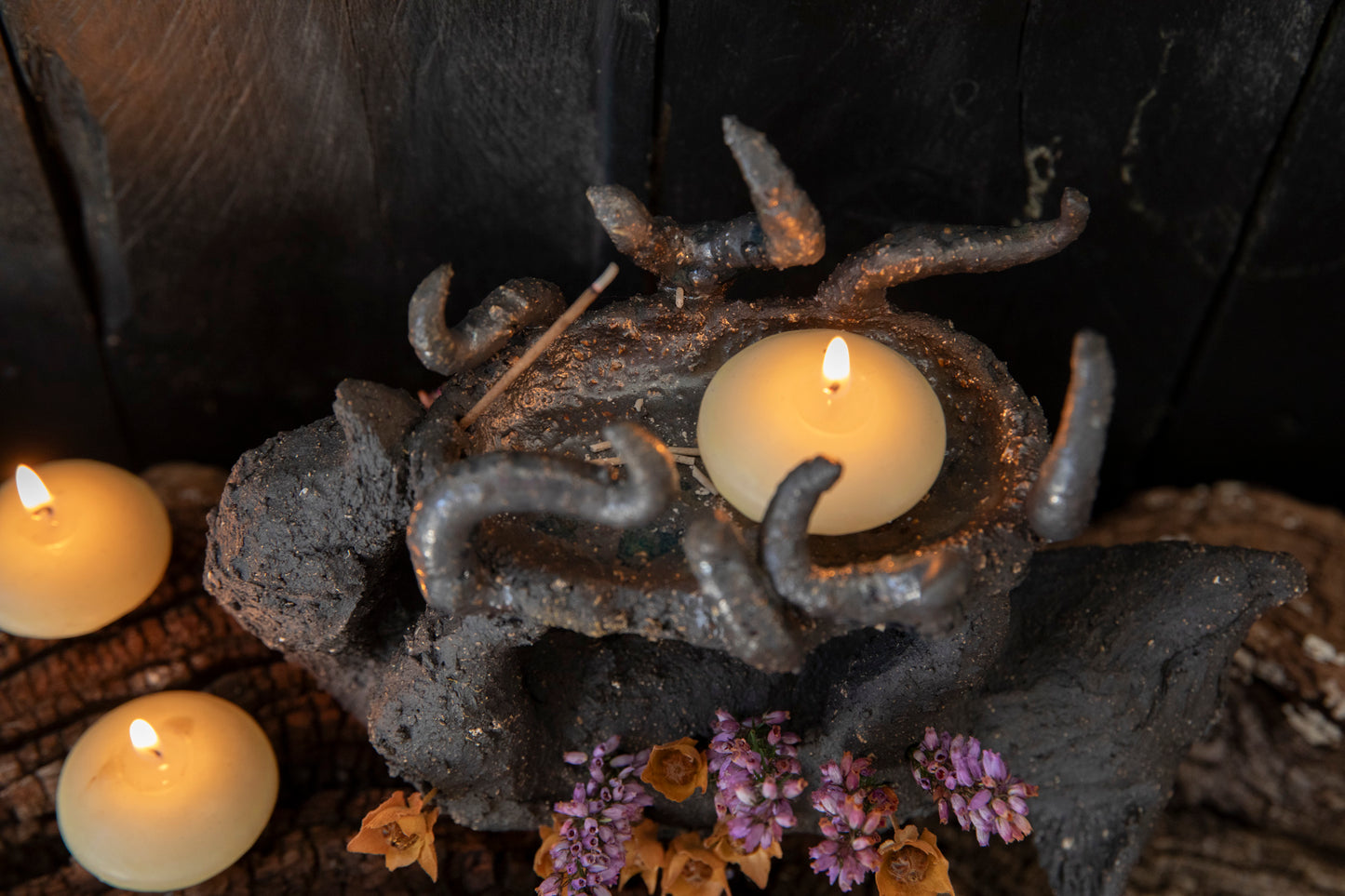 Fox totem, candle holder, incense sticks, resins, cones, palo santo holder, dry flower vase
