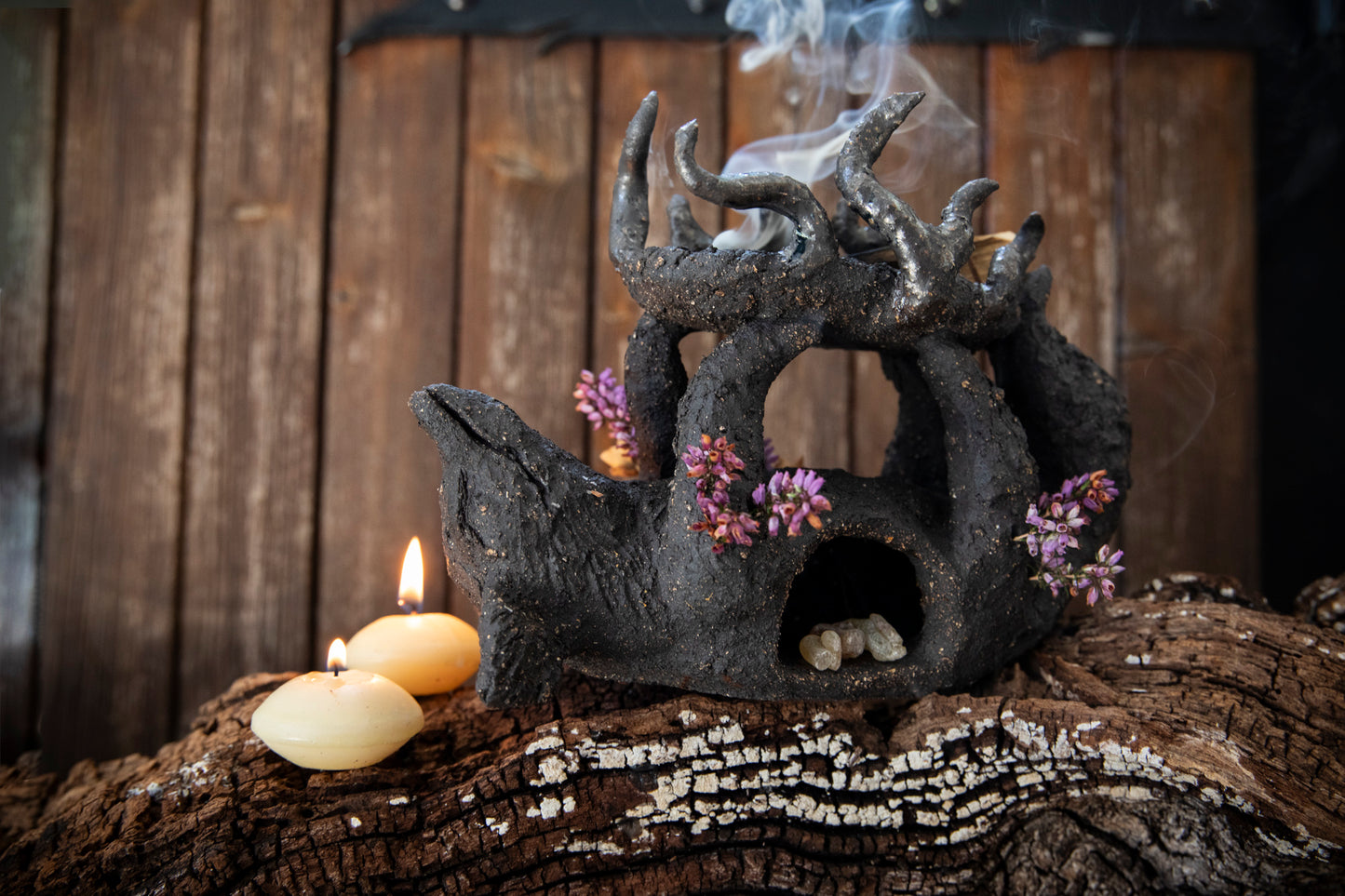 Fox totem, candle holder, incense sticks, resins, cones, palo santo holder, dry flower vase