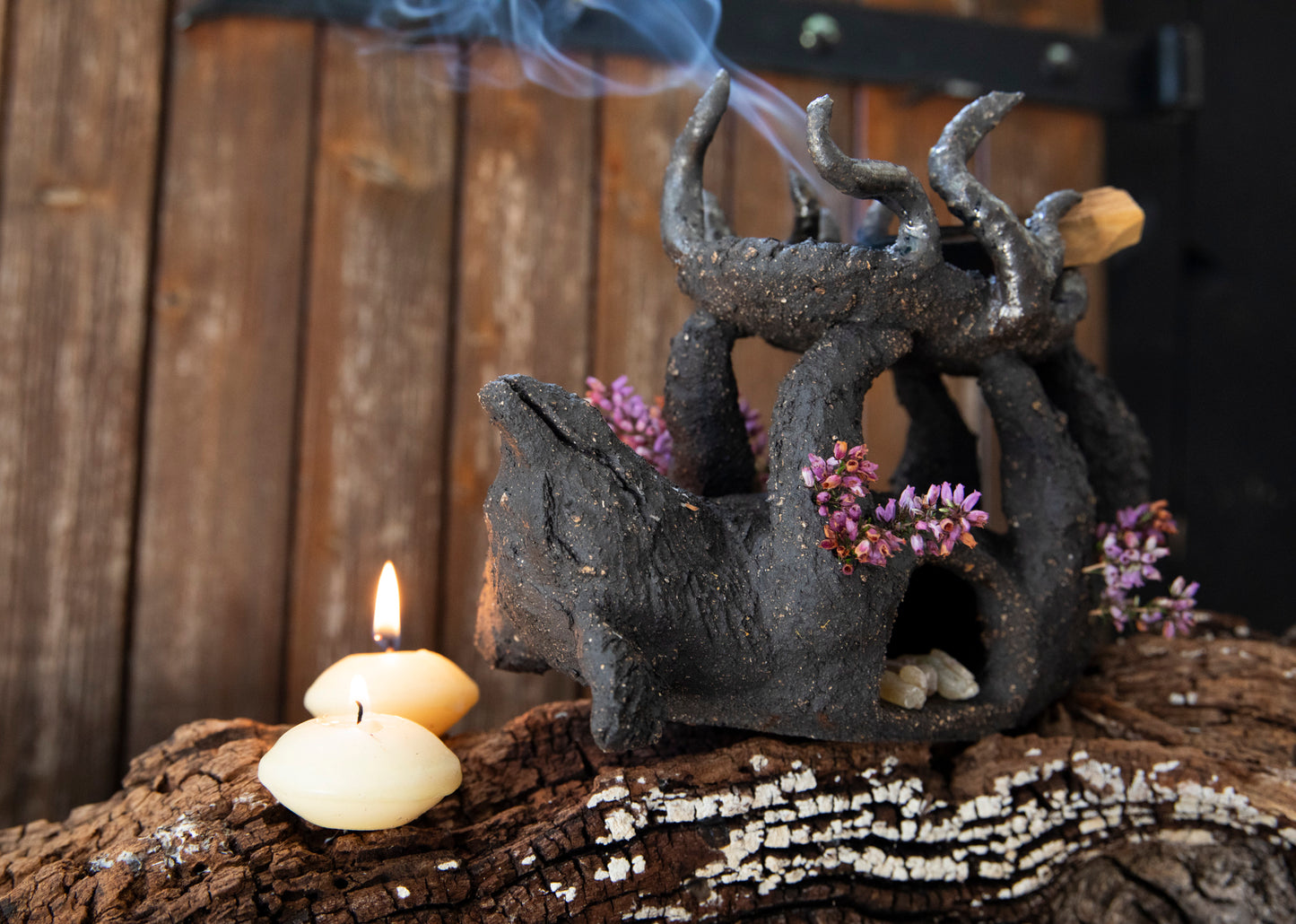 Fox totem, candle holder, incense sticks, resins, cones, palo santo holder, dry flower vase