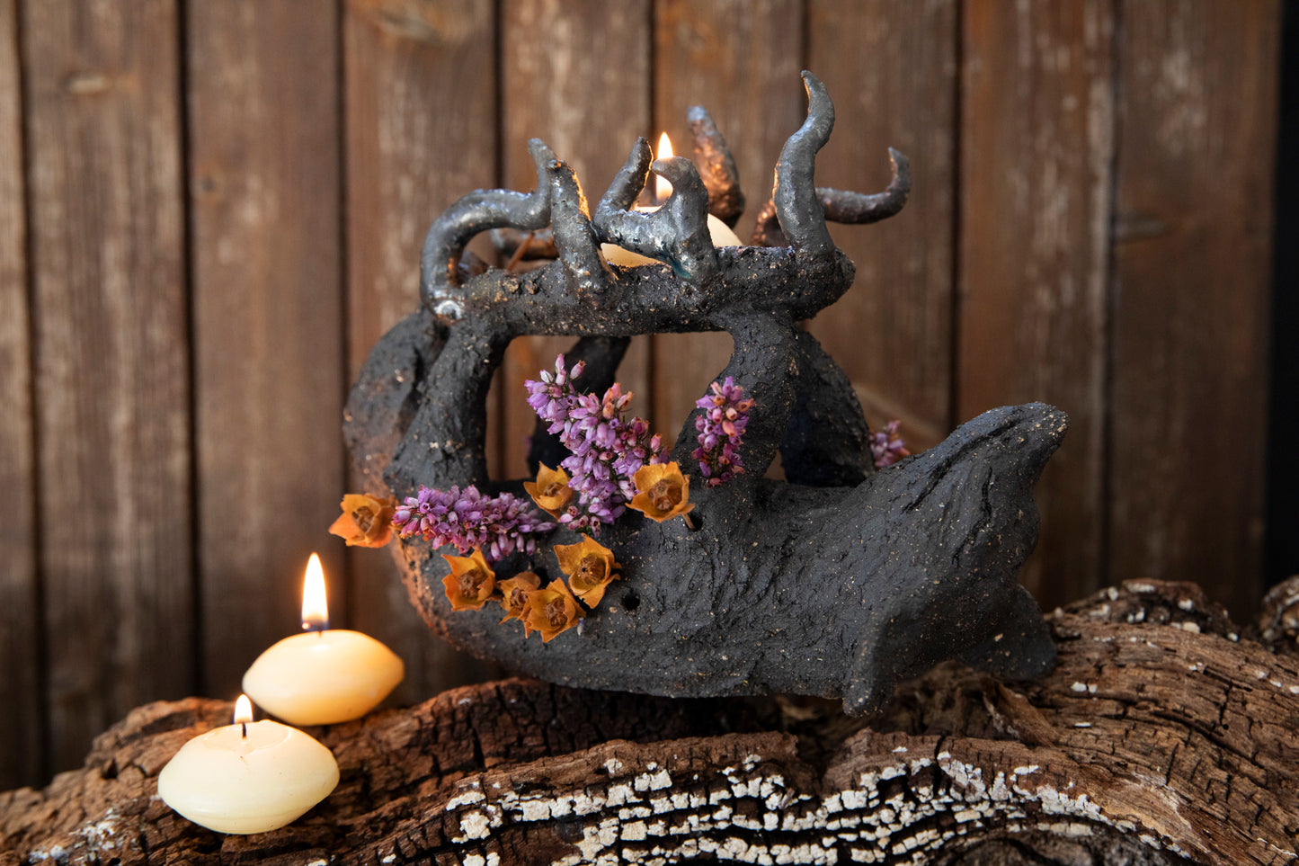 Fox totem, candle holder, incense sticks, resins, cones, palo santo holder, dry flower vase
