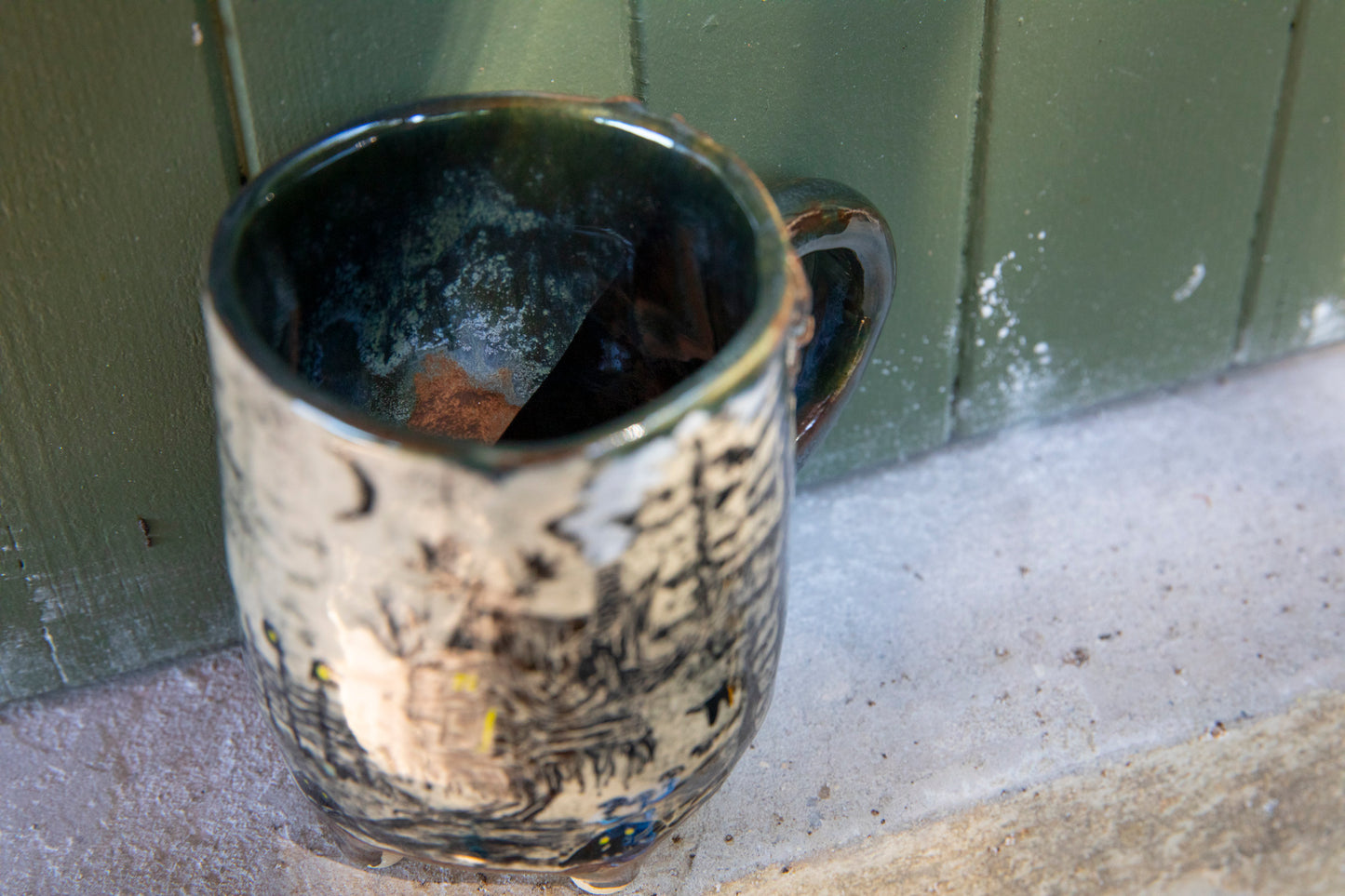 Unique Magic Baba Yaga ceramic mug. Magic forest mug. Pottery. Witch, cabin, hut, pottery