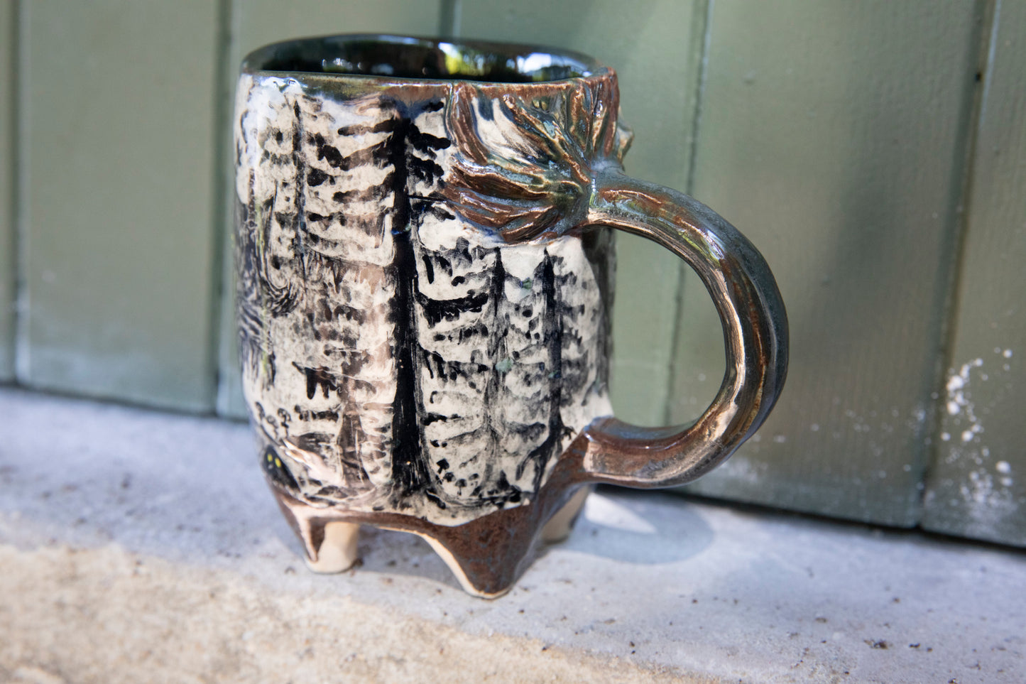 Unique Magic Baba Yaga ceramic mug. Magic forest mug. Pottery. Witch, cabin, hut, pottery