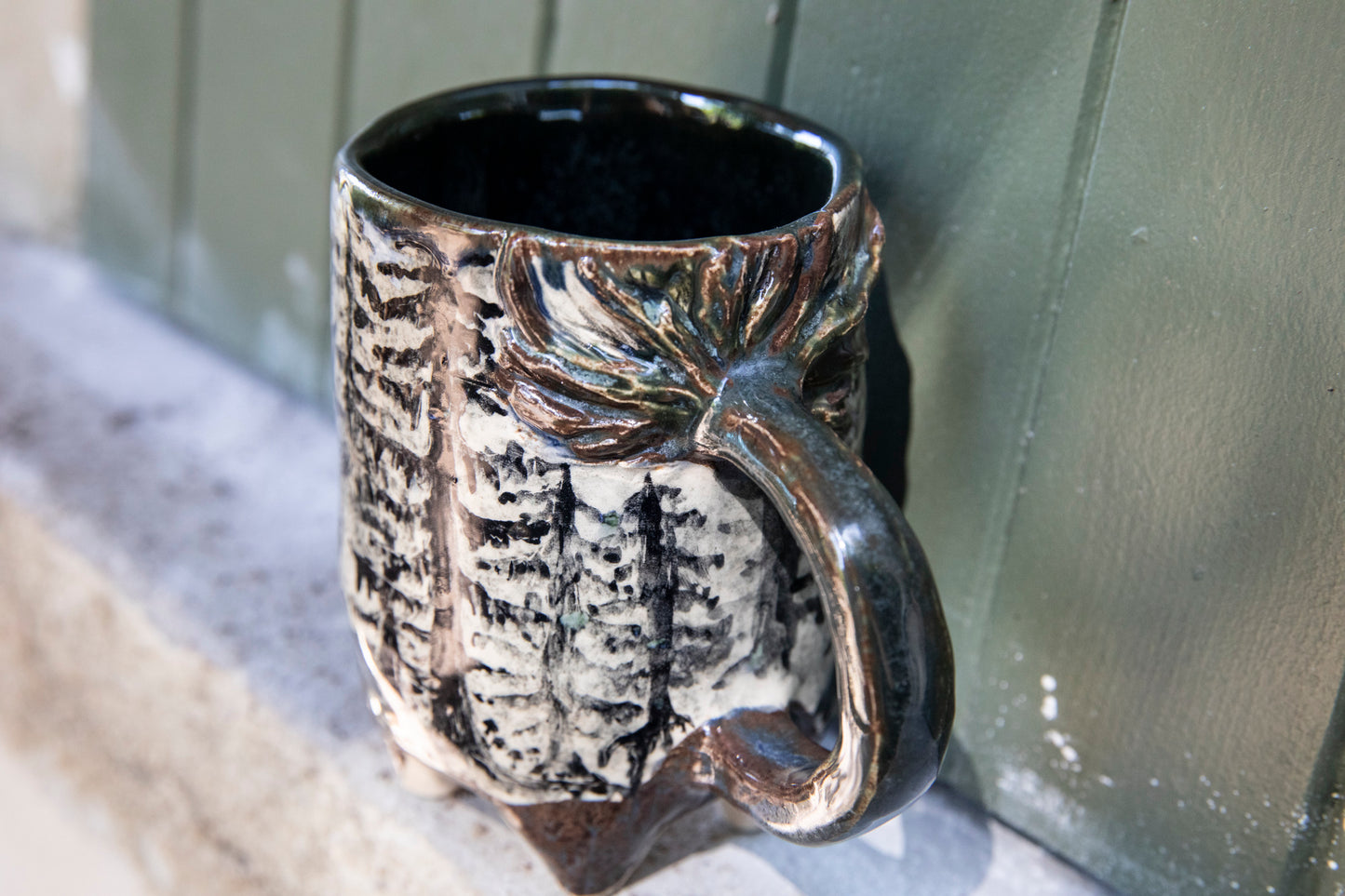 Unique Magic Baba Yaga ceramic mug. Magic forest mug. Pottery. Witch, cabin, hut, pottery