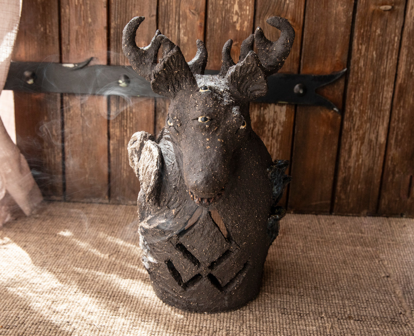 Yarchuk, protecting against evil. Ceramic black Dog candle holder, incense burner