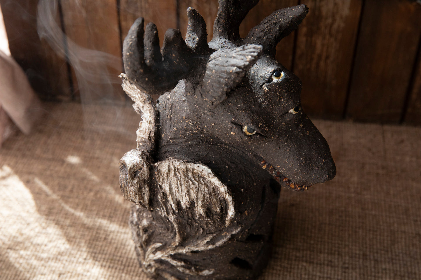 Yarchuk, protecting against evil. Ceramic black Dog candle holder, incense burner