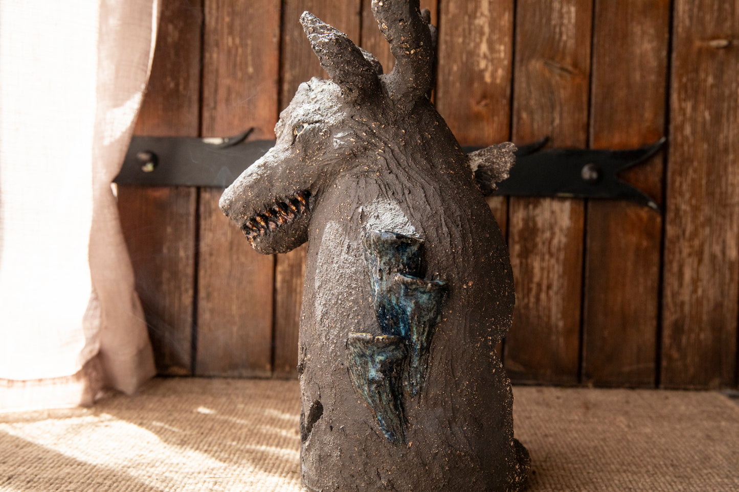 Yarchuk, protecting against evil. Ceramic black Dog candle holder, incense burner