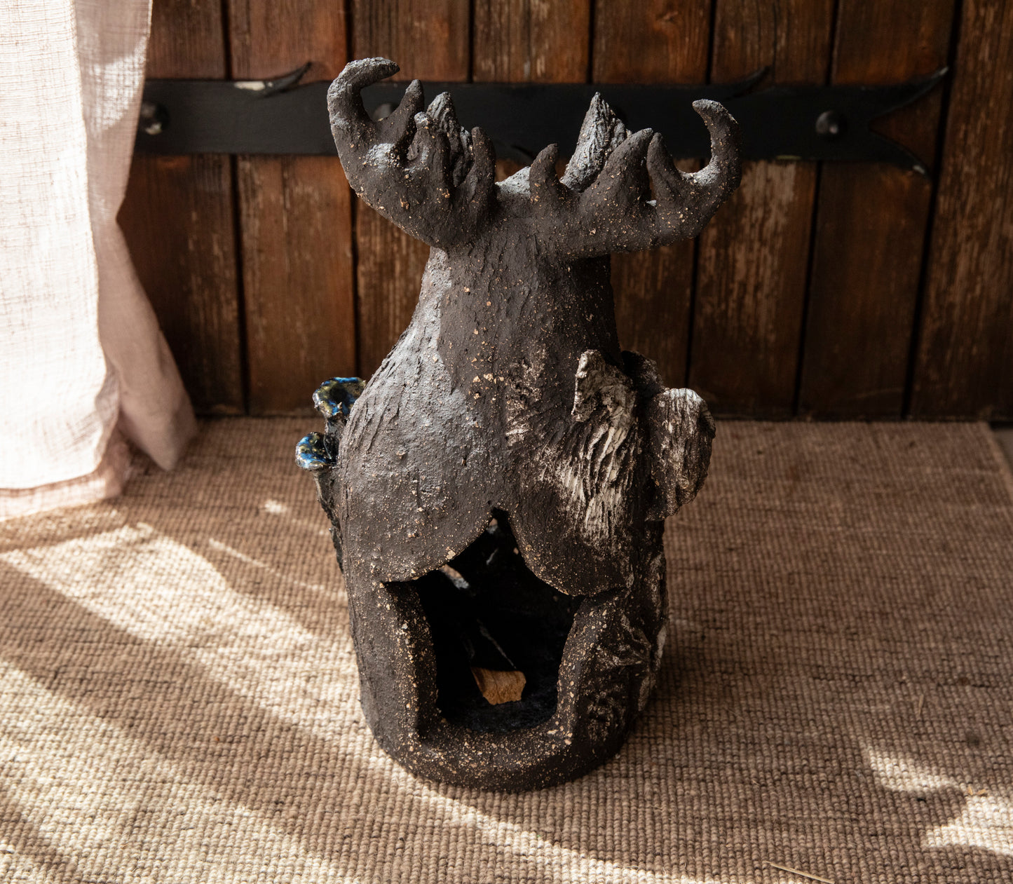 Yarchuk, protecting against evil. Ceramic black Dog candle holder, incense burner