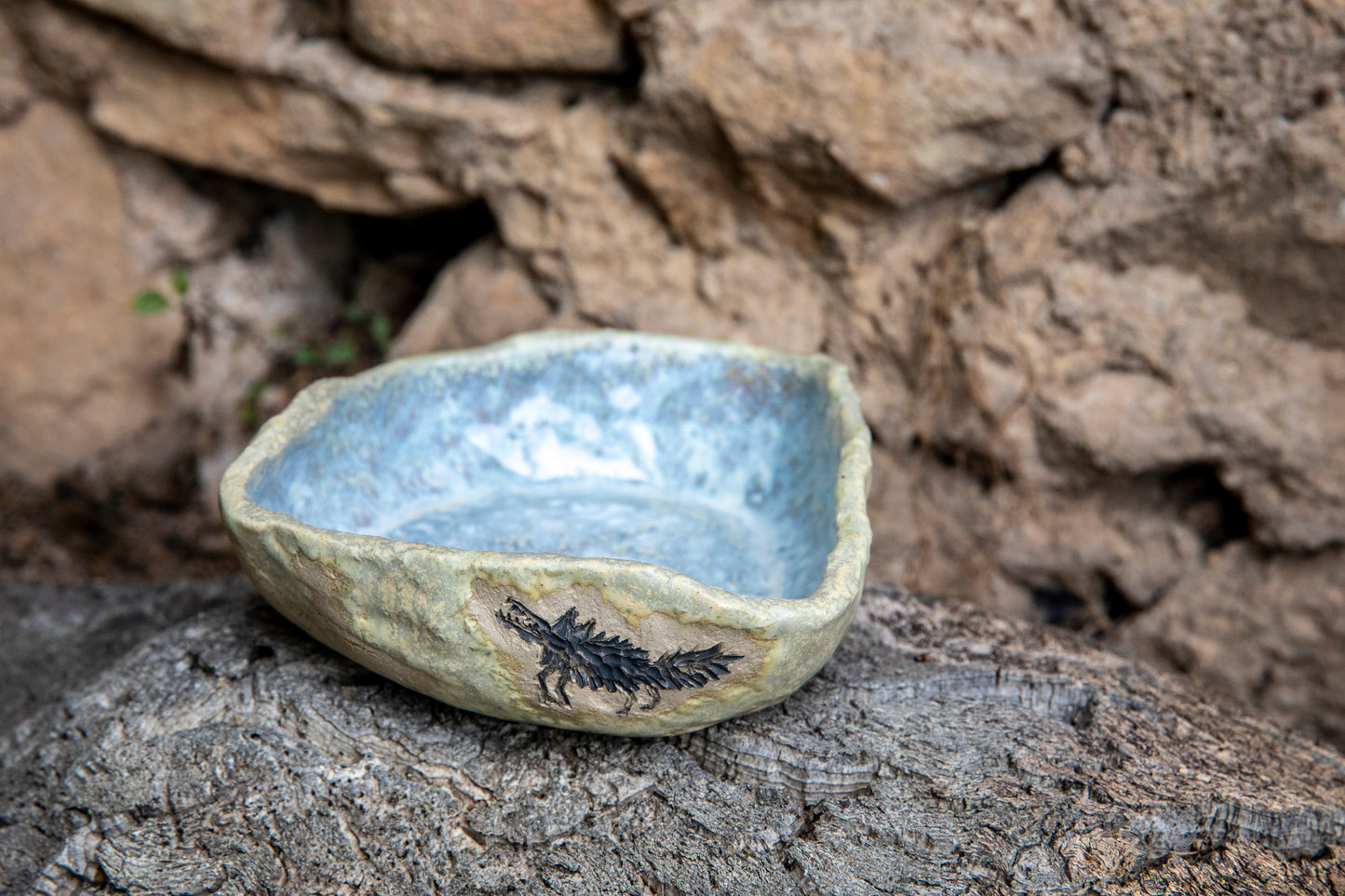 Doggo or Wolf ceramic dog bowl, handmade, unique, one of a kind.