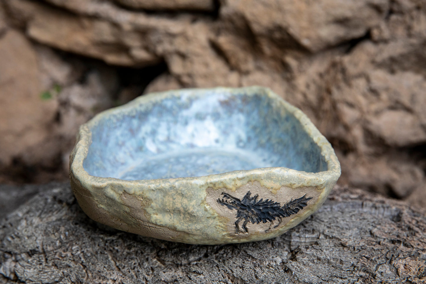 Doggo or Wolf ceramic dog bowl, handmade, unique, one of a kind.