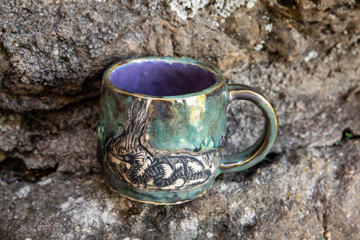 Dragon and Frog the Wizard magic ceramic mug, one of a kind, unique and handmade