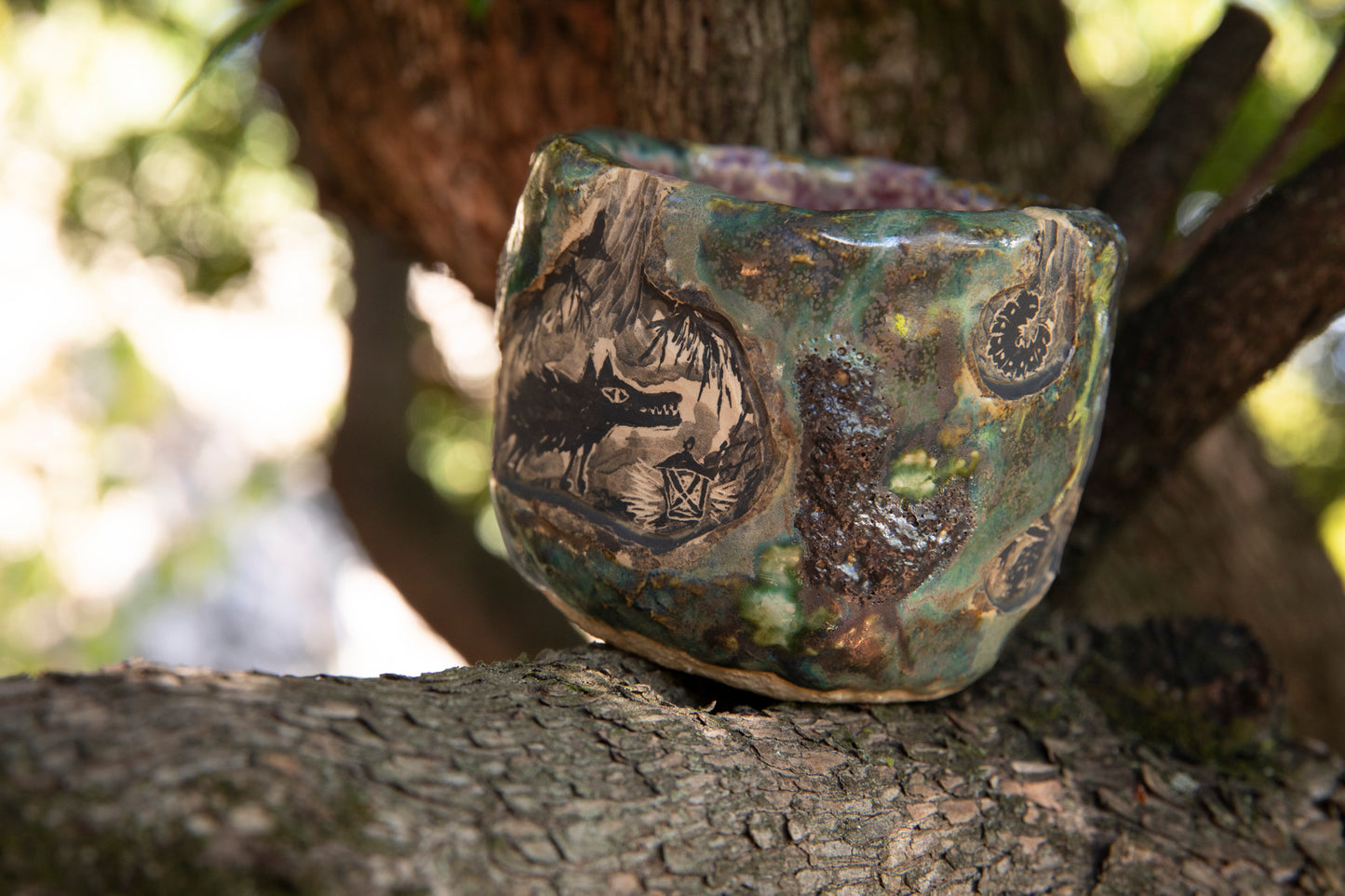 Beautiful ceramic flower planter with hedgehog, wolf, marmot, snake, hare, one of a kind. Cup.