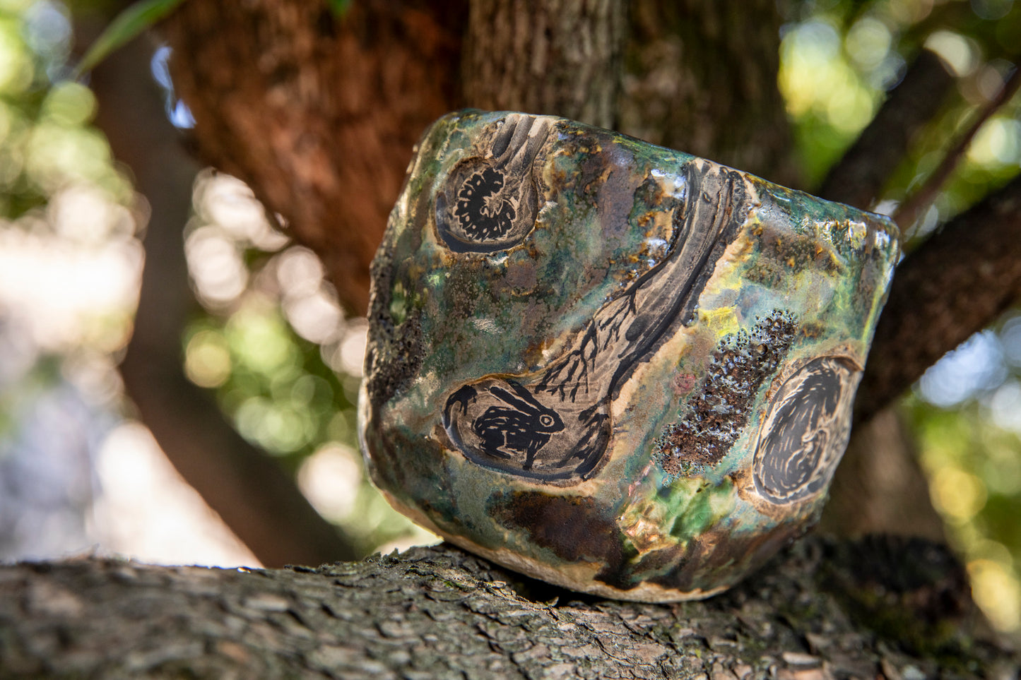 Beautiful ceramic flower planter with hedgehog, wolf, marmot, snake, hare, one of a kind. Cup.