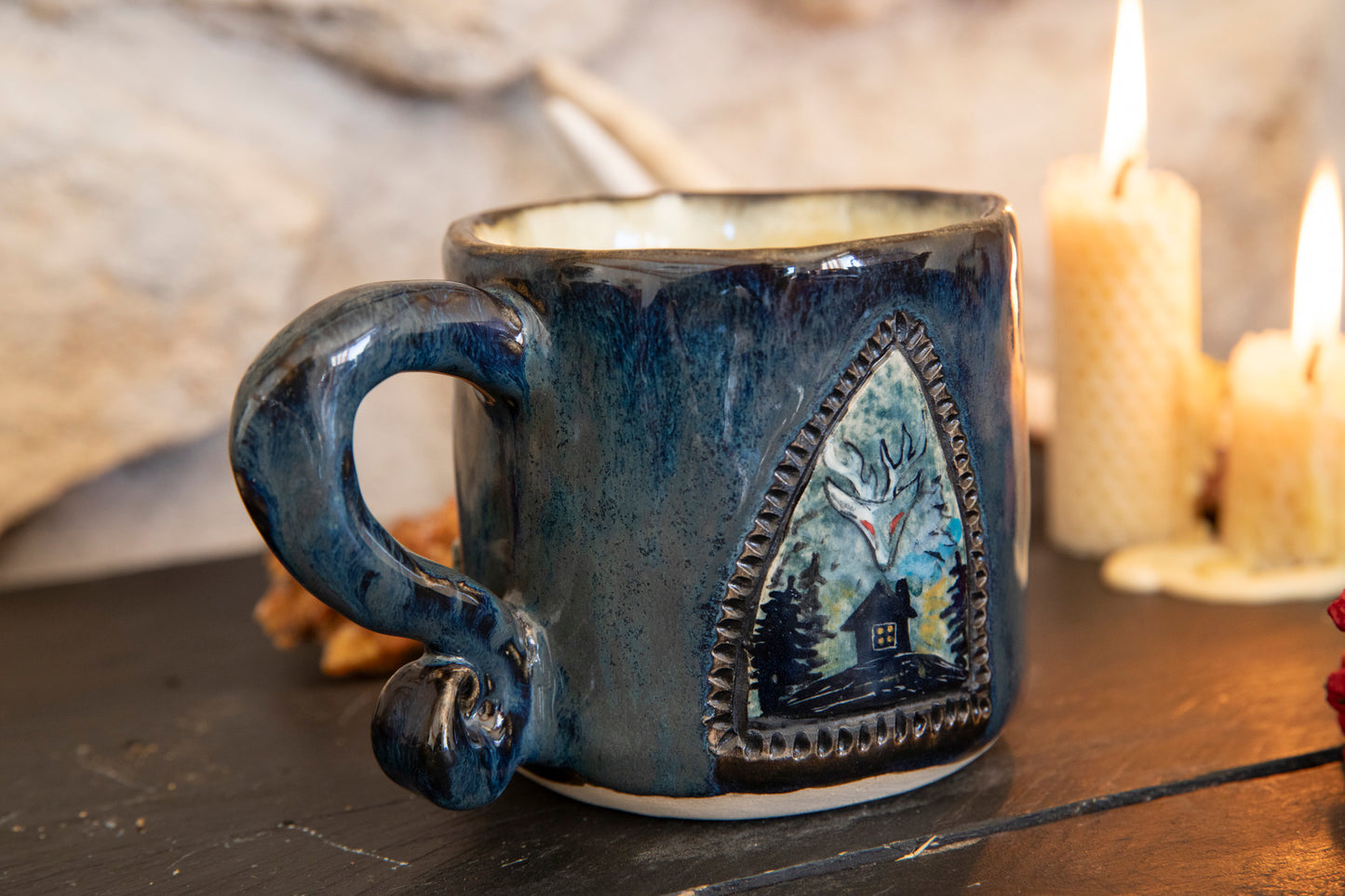 Woman riding white bear spirit in the mountains ceramic mug. Spirits, pagan, lucky mug