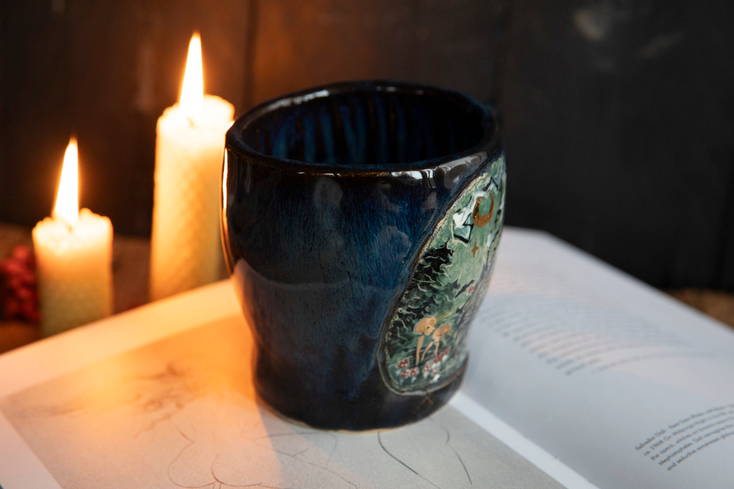 Baba Yaga ceramic mug with real gold. Magic forest mug. Pottery. Witch, cabin, hut, pottery