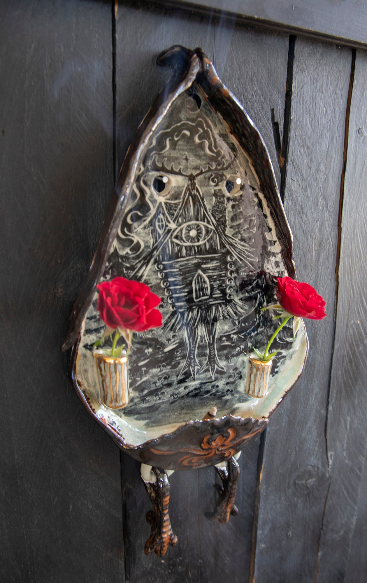 Baba Yaga ceramic wall shrine, one of a kind