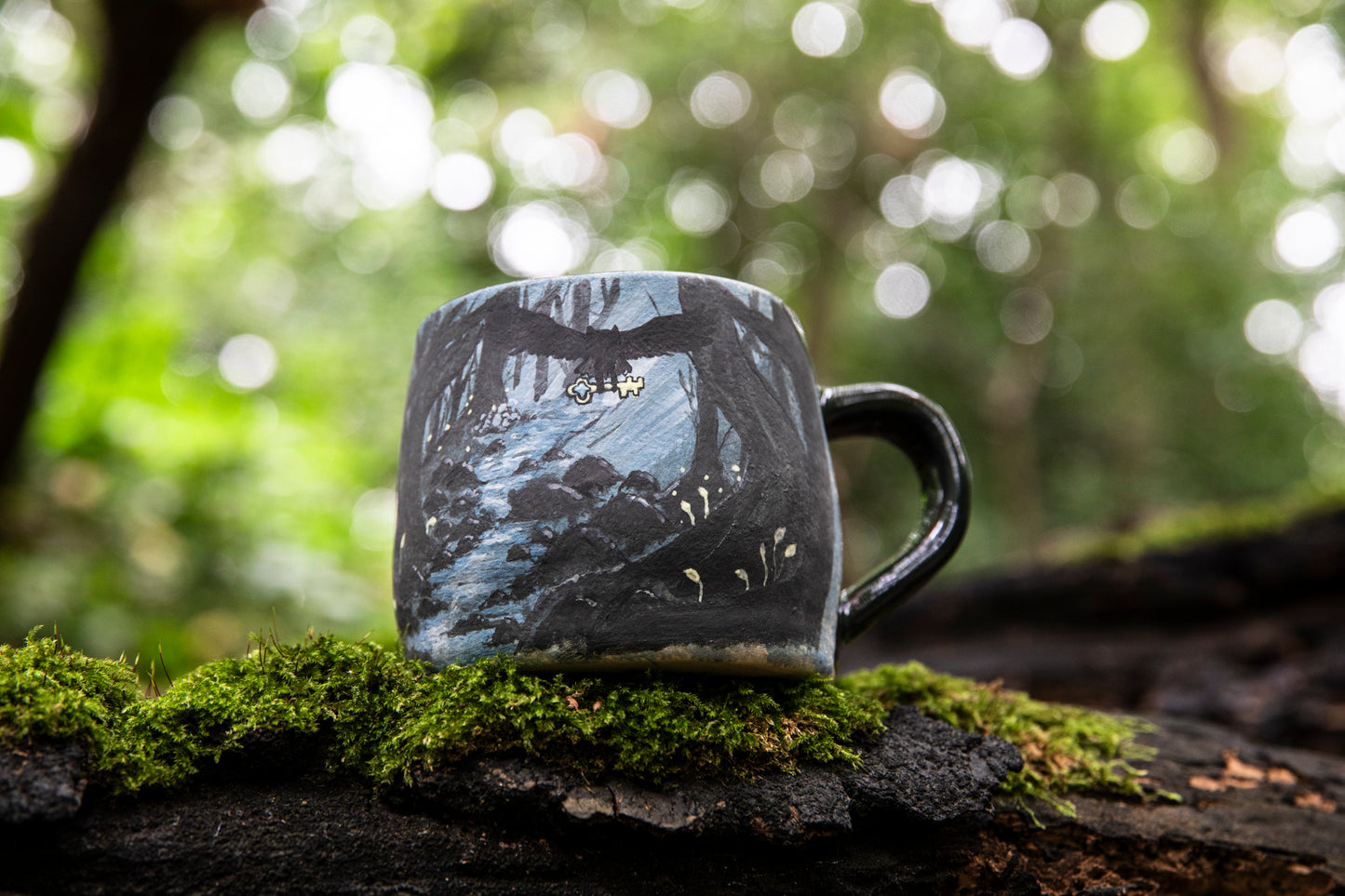 Ceramic mug with Owl carrying a Magic Key. Pottery. One of a kind