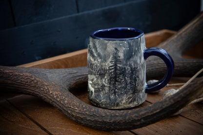 White moose (elk) spirit ceramic handmade mug. Fairy tales, shamanism