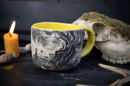 Fox and butterfly ceramic mug. Totem pottery