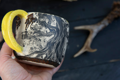 Fox and butterfly ceramic mug. Totem pottery
