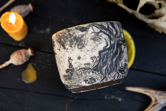 Fox and butterfly ceramic mug. Totem pottery