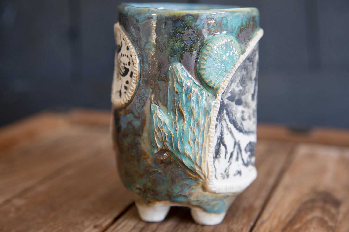 Snow leopard and mountains ceramic mug. Handmade, one of a kind. Unique pottery