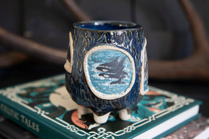 Orca whale ceramic mug, one of a kind. Pottery, lucky.