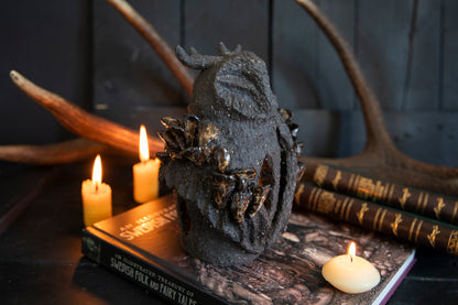 Owl forest totem, candle holder. One of a kind, black clay.