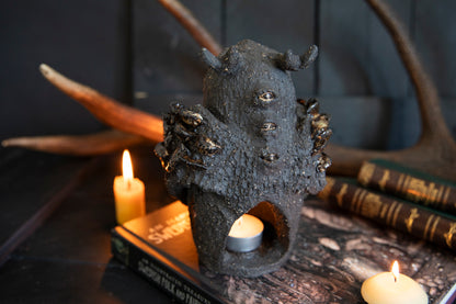 Owl forest totem, candle holder. One of a kind, black clay.