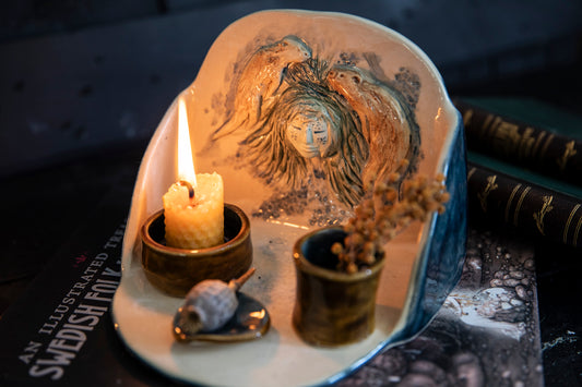 River Goddess altar, with two playful otters. Ceramic one of a kind